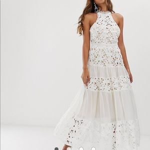 White High neck lace panelled dress
